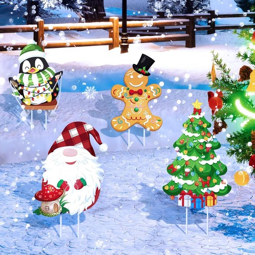 4pcs christmas garden stakes - christmas,