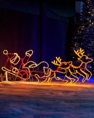 156cm pre lit santa sleigh - sleigh, &