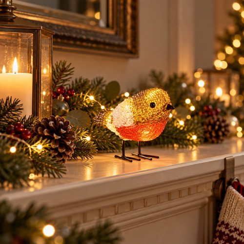 Light christmas robin - up,