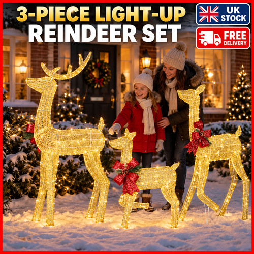 3pc lighted christmas reindeer - 3pc,