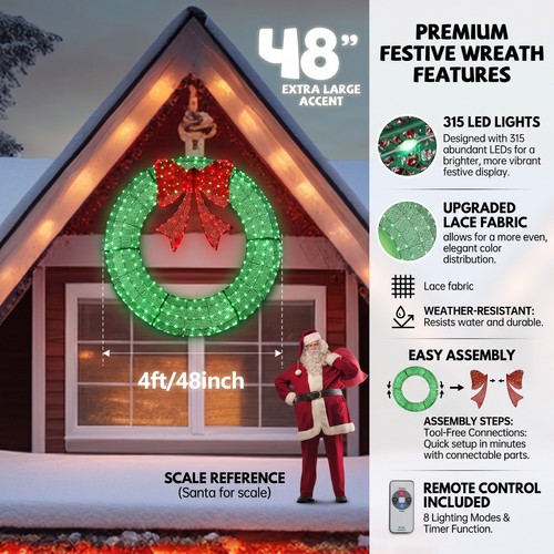 120cm pre lit - christmas, wreath